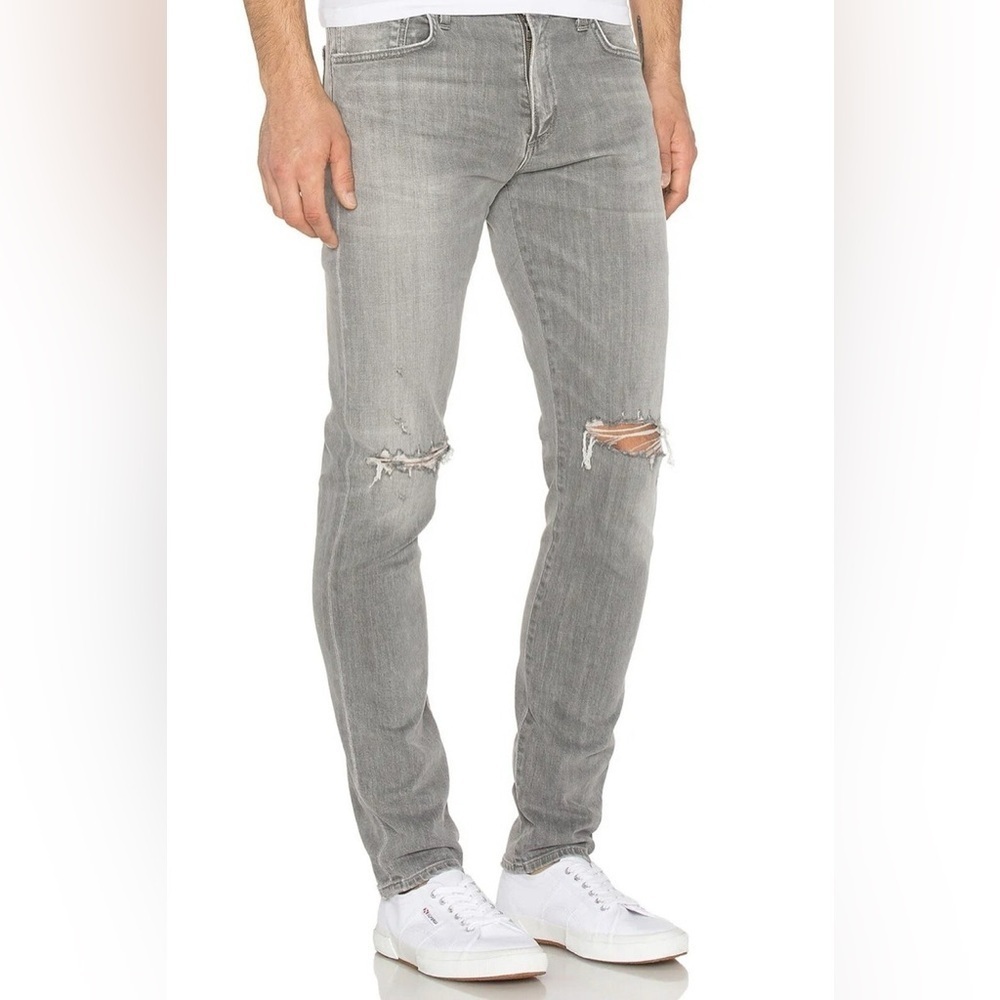 All Saints Rex Light Gray Ripped Slim Jeans 34W
